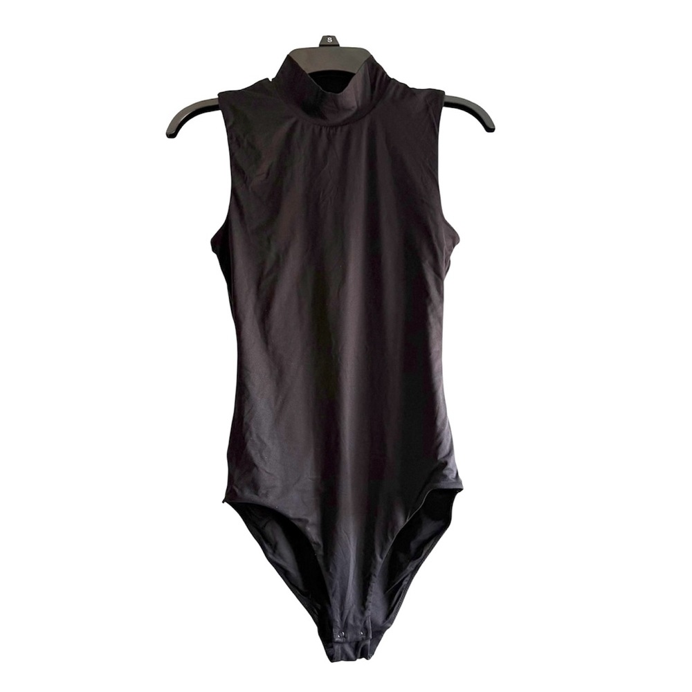 Algalaround Women Black Bodysuit with Bottom Closure Sleeveless High Neck Sz XS